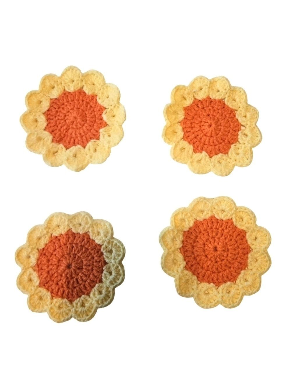 Hand Crafted Crochet Coasters Set of 4pcs Orange yellow flower handmade cup mats